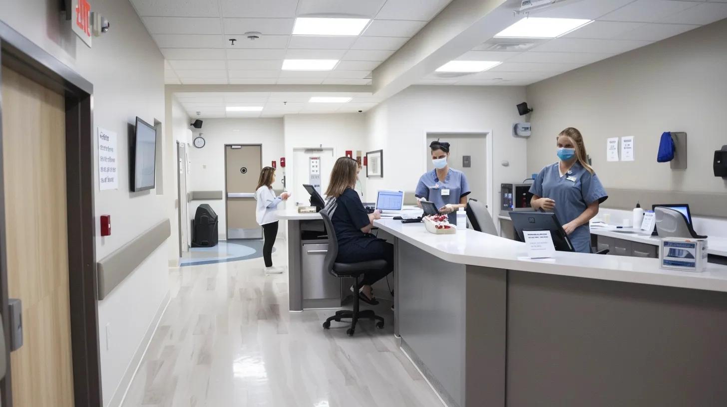 Urgent care facility with healthcare professionals assisting employees