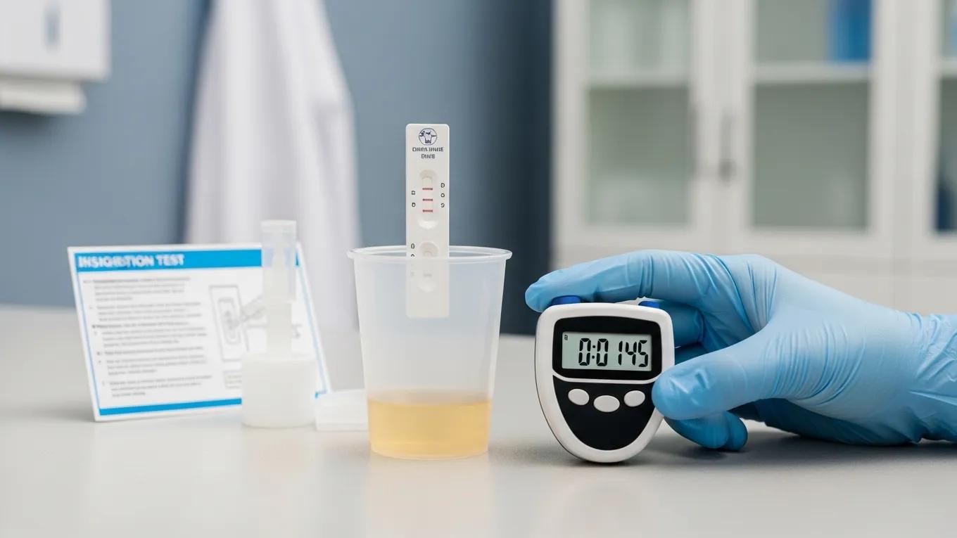 Drug testing kit being used in a professional workplace environment