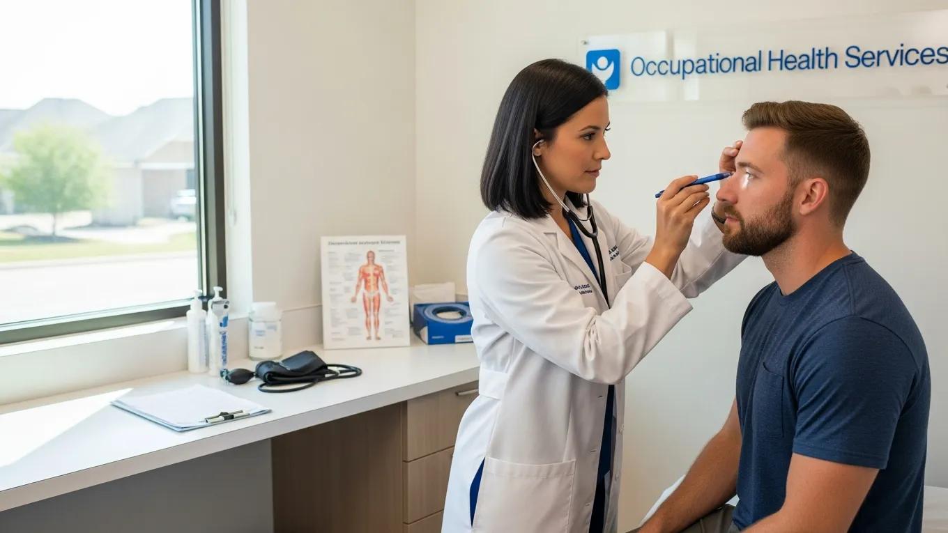 Healthcare professional conducting a pre-employment physical examination, showcasing occupational health services